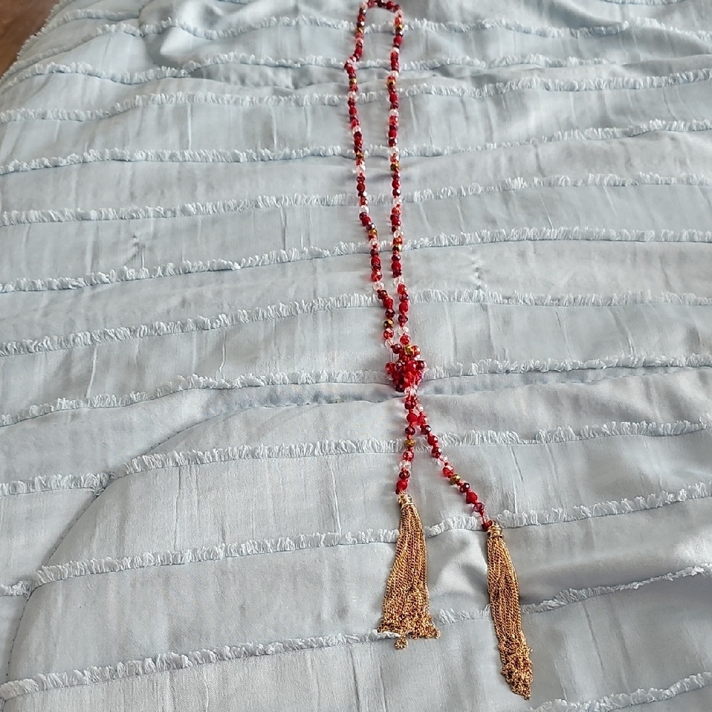 Elegant Red and Gold Beaded Necklace